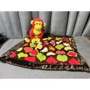 Handmade Lovey Monkey Hearts Security Blanket Plush Baby 16.5 inch